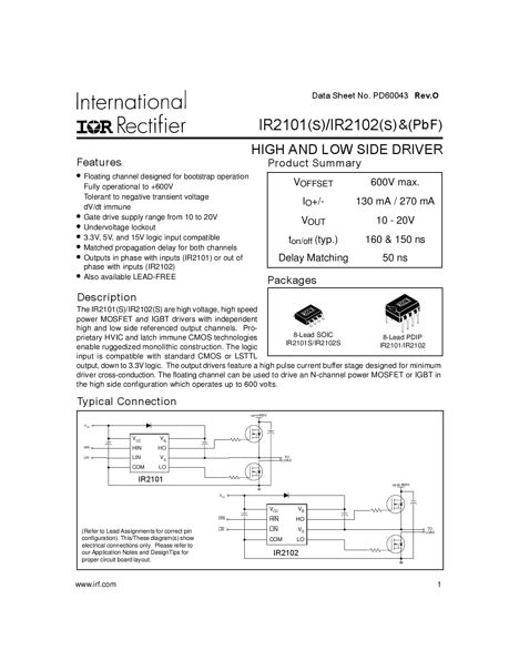 Микросхемы IR2102SPBF IR2102SPBF
