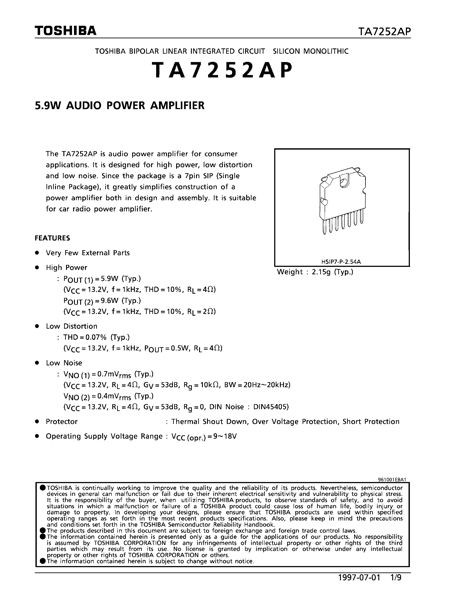Микросхемы TA7252P (hsip-7) TA7252P (hsip-7)