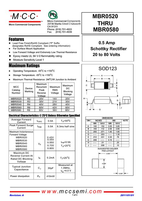 Диоды MBR0580-TP (2013г.) MBR0580-TP (2013г.)